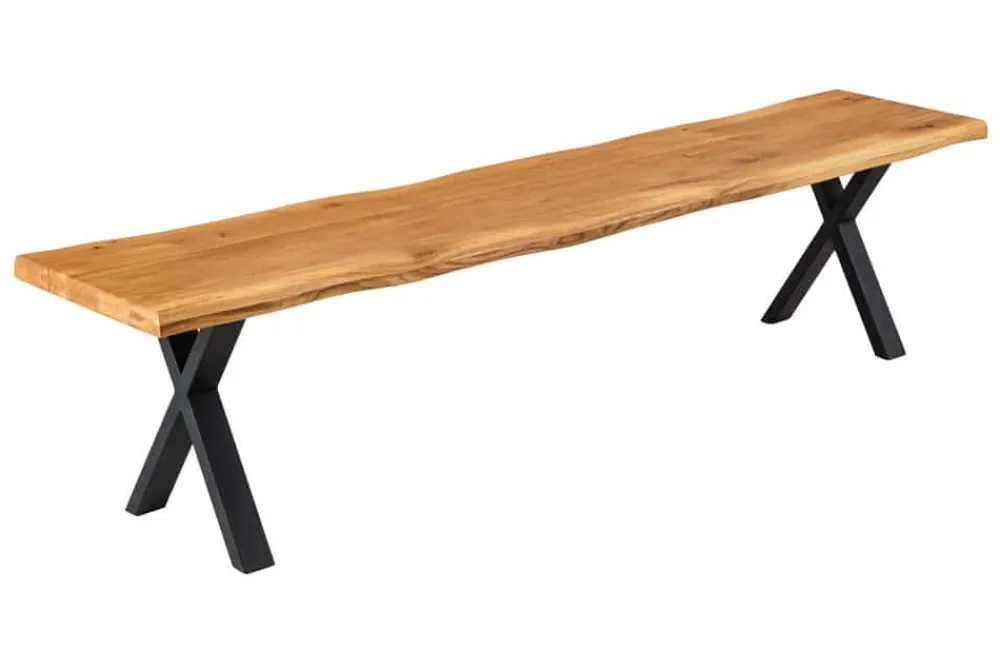 Riess-Ambiente Industrial Loft|Skandinavisch > Massivholz Sitzbank WILD OAK 160cm Eiche Baumkante X-Gestell Industrial