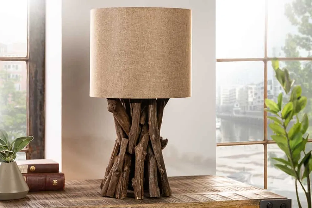 Riess-Ambiente Mehr...|Mehr... > Massivholz Tischlampe HARMONY NATURE 50cm beige Teak mit Leinenschirm