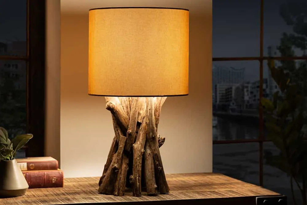 Riess-Ambiente Mehr...|Mehr... > Massivholz Tischlampe HARMONY NATURE 50cm beige Teak mit Leinenschirm