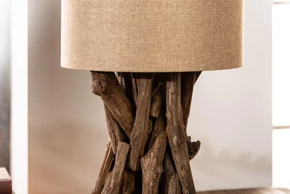 Riess-Ambiente Mehr...|Mehr... > Massivholz Tischlampe HARMONY NATURE 50cm beige Teak mit Leinenschirm