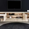 Riess-Ambiente Retro Möbel|Tv- & Lowboards > Massivholz TV-Lowboard ART DECO 200cm weiß gekälkt Mangoholz 3D-Front