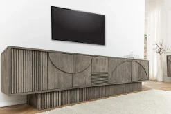 Riess-Ambiente Skandinavisch|Tv- & Lowboards > Massivholz TV-Lowboard ART DECO 200cm grau smoked Mangoholz 3D-Front
