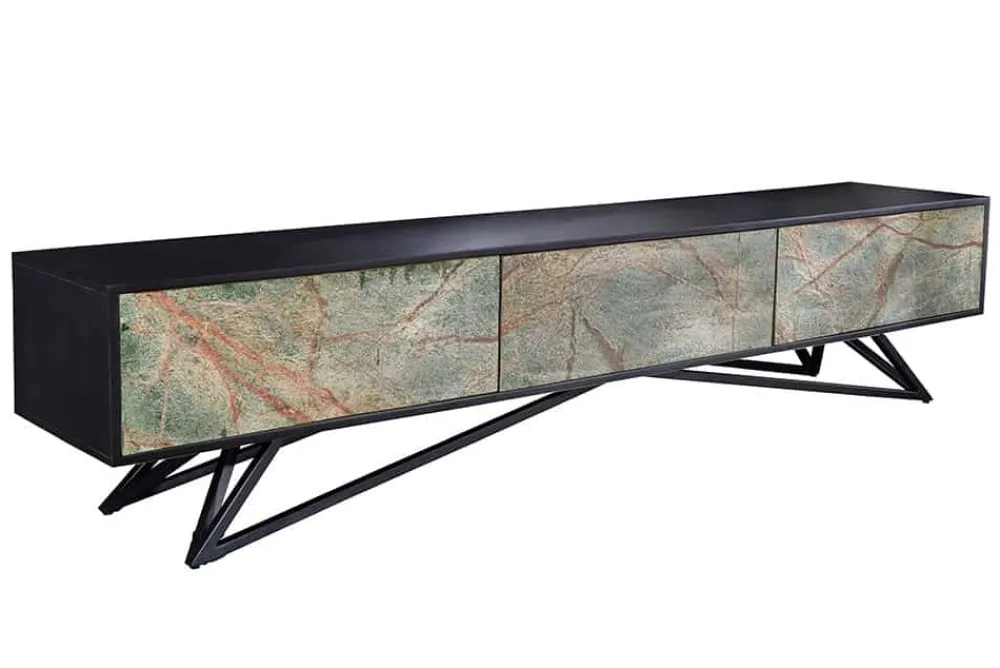 Riess-Ambiente Tv- & Lowboards|Industrial Loft > Massivholz TV Lowboard MOUNTAIN SOUL 200cm echter Naturstein Akazie schwarz hängend / stehend