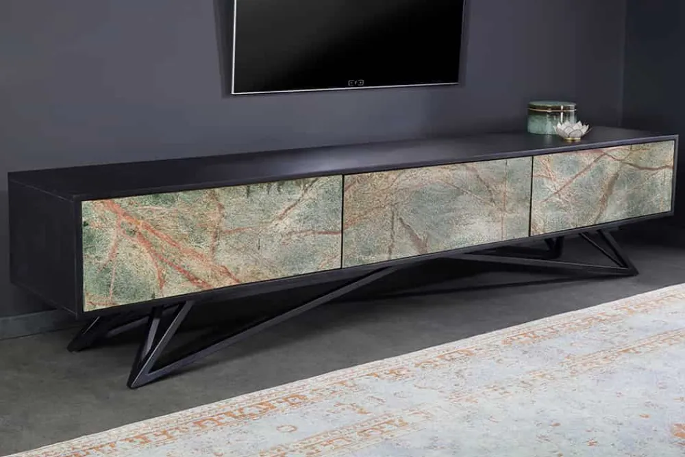 Riess-Ambiente Tv- & Lowboards|Industrial Loft > Massivholz TV Lowboard MOUNTAIN SOUL 200cm echter Naturstein Akazie schwarz hängend / stehend