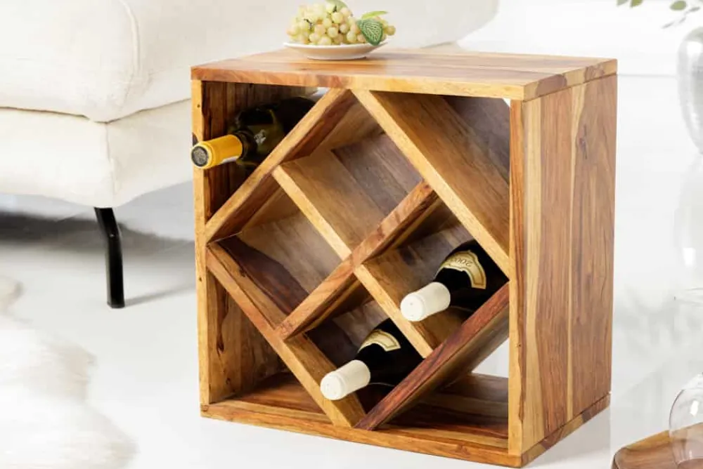 Riess-Ambiente Beistelltische|Mehr... > Massivholz Weinregal CUBUS 40cm braun Sheesham stone finish Beistelltisch handmade
