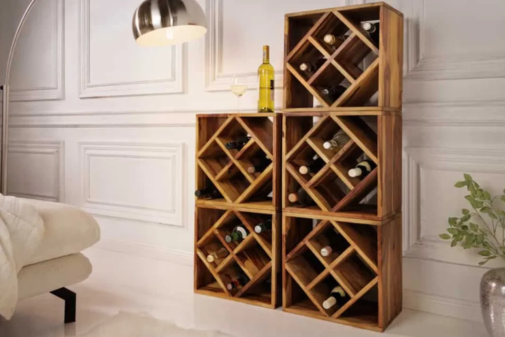 Riess-Ambiente Beistelltische|Mehr... > Massivholz Weinregal CUBUS 40cm braun Sheesham stone finish Beistelltisch handmade