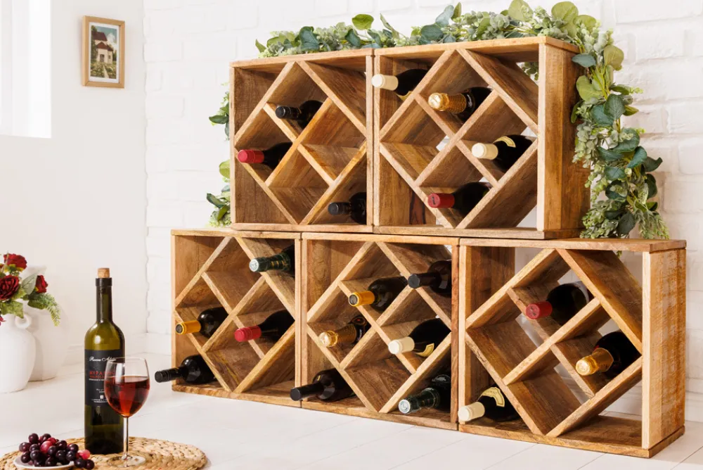 Riess-Ambiente Mehr...|Massivholzregale > Massivholz Weinregal CUBUS 40cm Mango handmade Beistelltisch