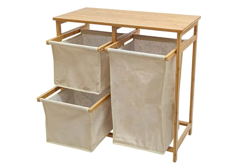 Riess-Ambiente Mehr...|Mehr... > Massivholz Wäschekorb LAGOON SPA 70cm natur beige Bambus drei Wäschebeutel waschbar