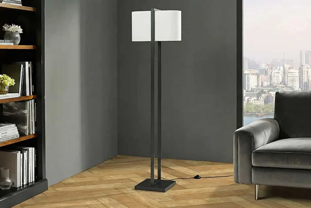 Riess-Ambiente Stehleuchten > Minimalistische Stehlampe COLLEEN 160cm weiß schwarz Stoffschirm mit Metallfuß