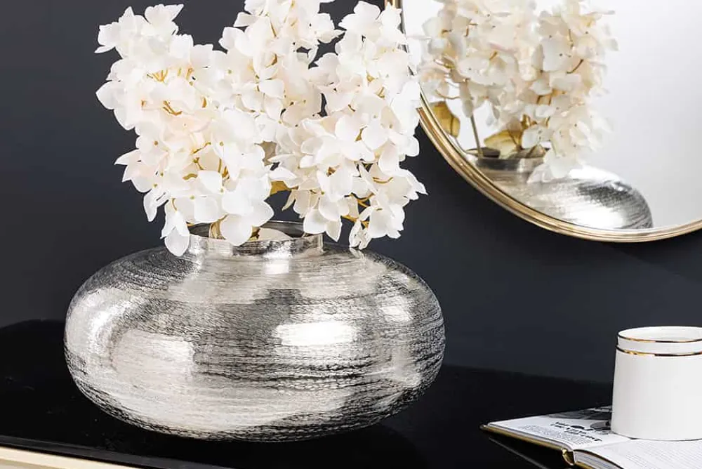 Riess-Ambiente Dekoration|Vasen > Moderne Deko Vase ABSTRACT ORIENT 35cm silber rund Metall Hammerschlag-Design