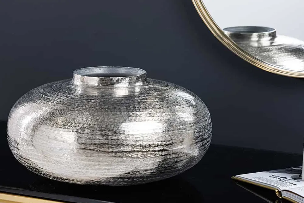 Riess-Ambiente Dekoration|Vasen > Moderne Deko Vase ABSTRACT ORIENT 35cm silber rund Metall Hammerschlag-Design