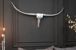 Riess-Ambiente Wanddekoration > Moderne Design Wanddekoration BULL L 100cm silber Aluminium Stierkopf