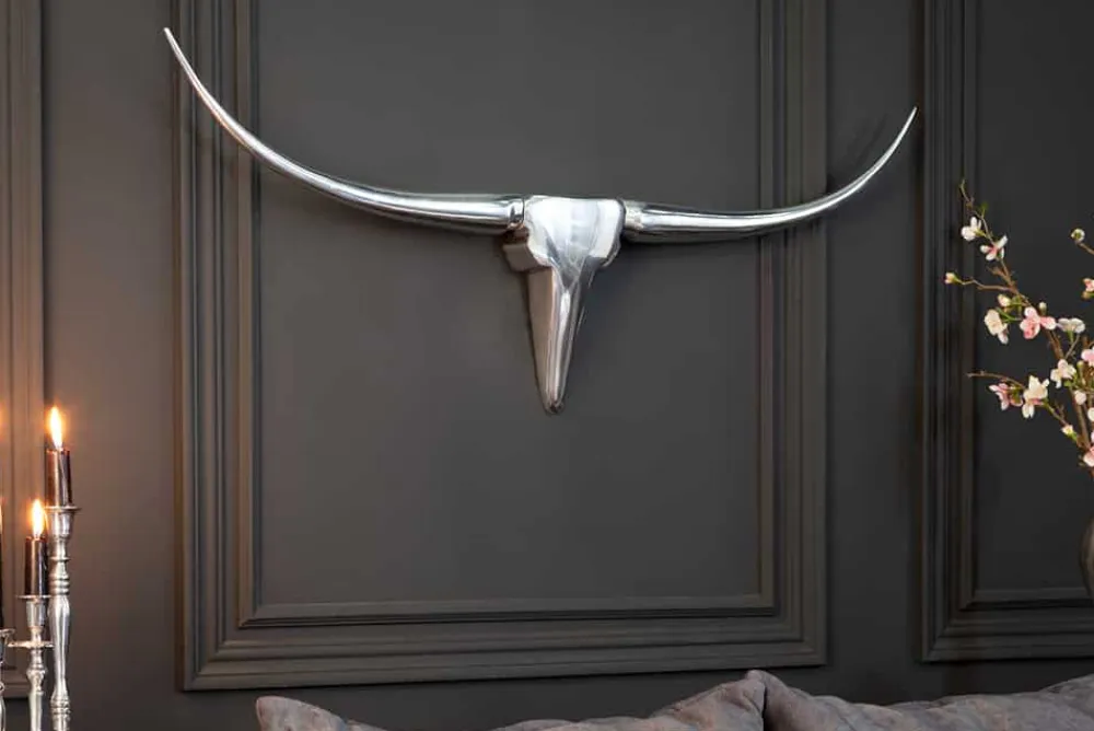 Riess-Ambiente Wanddekoration > Moderne Design Wanddekoration BULL L 100cm silber Aluminium Stierkopf