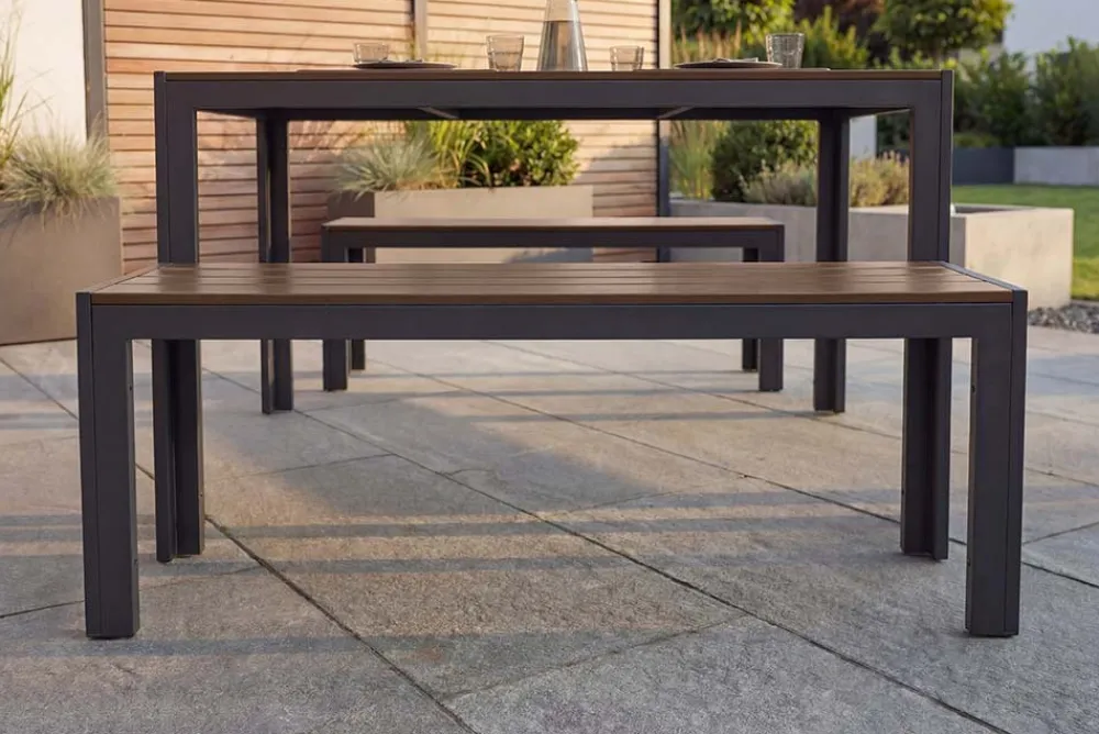 Riess-Ambiente Sitzbänke|Gartenbänke > Moderne Gartenbank DESIGNO 130cm dunkelbraun schwarz Aluminium wetterfest Outdoor Sitzbank