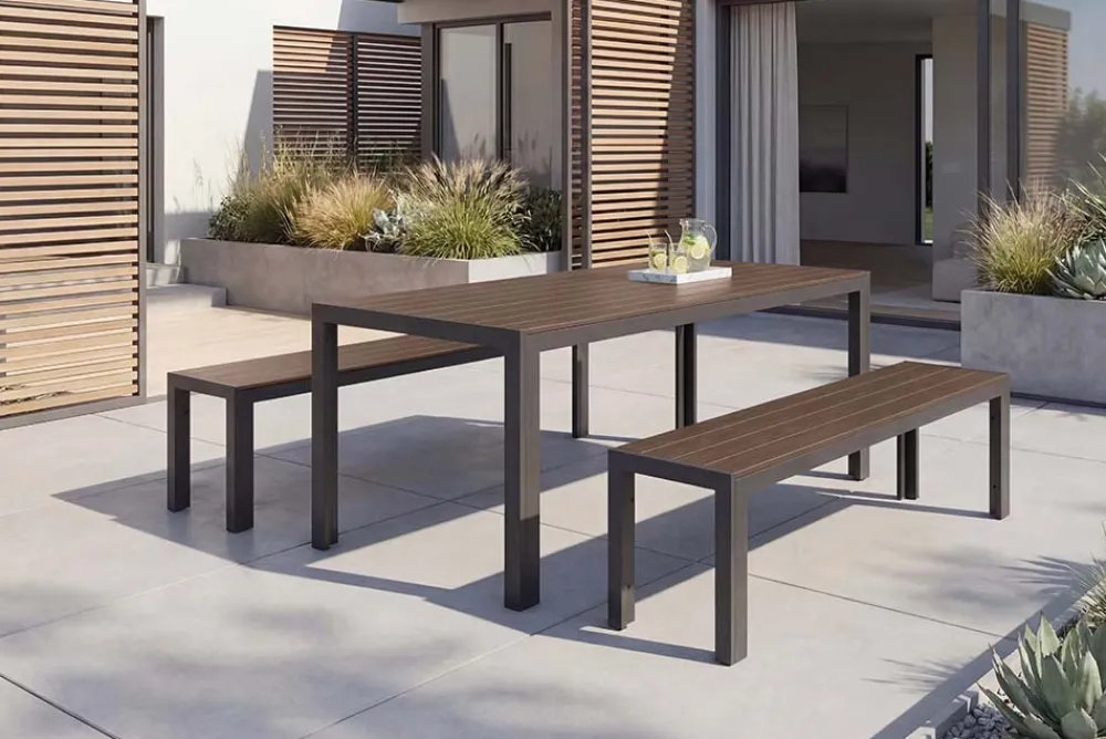 Riess-Ambiente Sitzbänke|Gartenbänke > Moderne Gartenbank DESIGNO 180cm dunkelbraun schwarz Aluminium wetterfest Outdoor Sitzbank