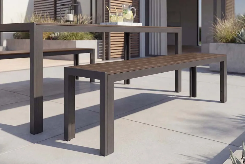 Riess-Ambiente Sitzbänke|Gartenbänke > Moderne Gartenbank DESIGNO 180cm dunkelbraun schwarz Aluminium wetterfest Outdoor Sitzbank