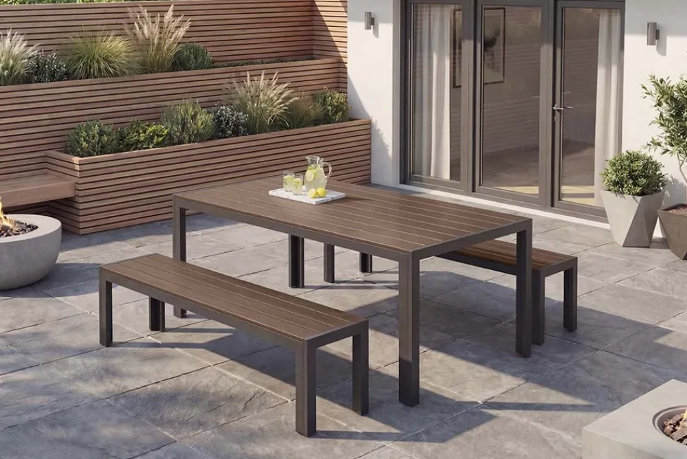 Riess-Ambiente Sitzbänke|Gartenbänke > Moderne Gartenbank DESIGNO 180cm dunkelbraun schwarz Aluminium wetterfest Outdoor Sitzbank