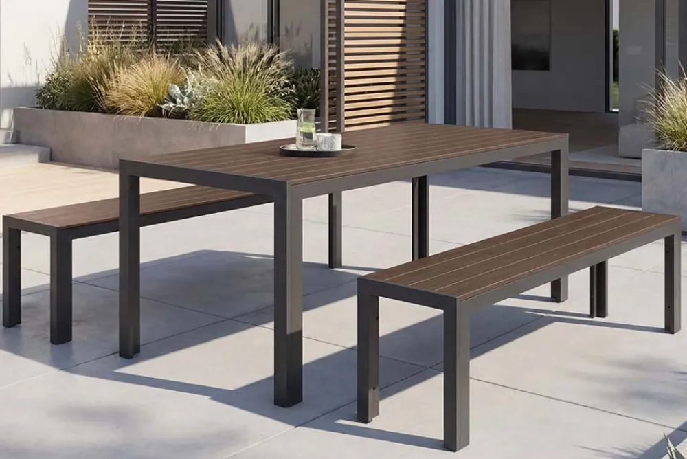 Riess-Ambiente Sitzbänke|Gartenbänke > Moderne Gartenbank DESIGNO 180cm dunkelbraun schwarz Aluminium wetterfest Outdoor Sitzbank