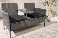 Riess-Ambiente Gartenbänke > Moderne Gartenbank PORTOFINO 140cm grau Polyrattan Outdoor Sitzbank mit Tisch wetterfest