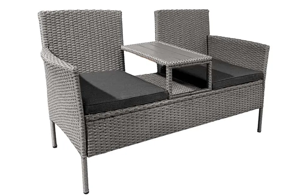 Riess-Ambiente Gartenbänke > Moderne Gartenbank PORTOFINO 140cm grau Polyrattan Outdoor Sitzbank mit Tisch wetterfest