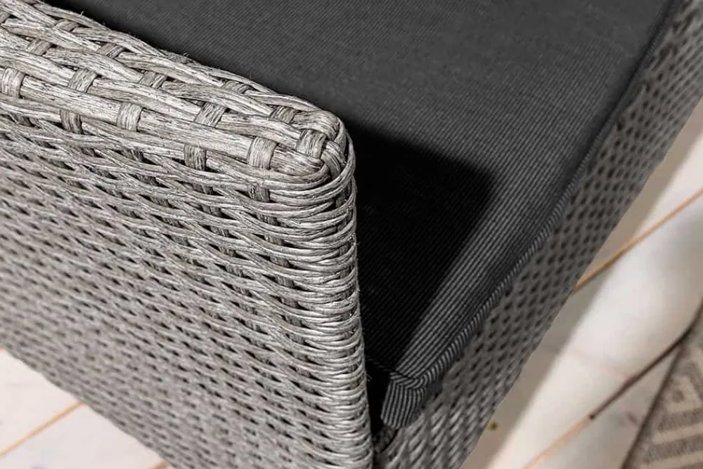 Riess-Ambiente Gartenbänke > Moderne Gartenbank PORTOFINO 140cm grau Polyrattan Outdoor Sitzbank mit Tisch wetterfest