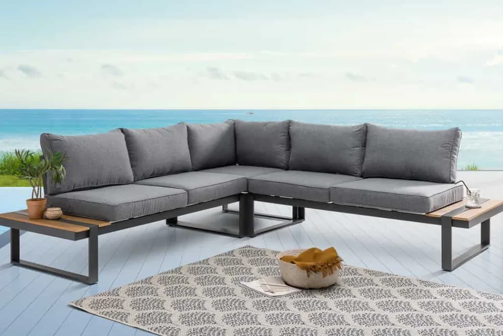 Riess-Ambiente Sitzgruppen > Moderne Garten Sitzgruppe TAMPA LOUNGE 240cm grau Aluminium wetterfest inkl. Sitzkissen