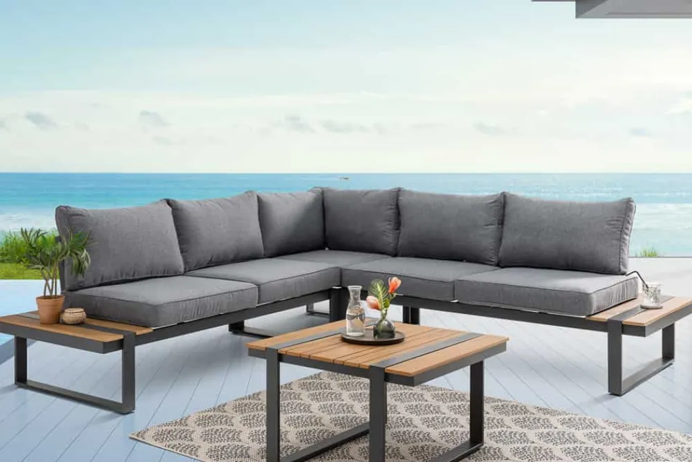 Riess-Ambiente Sitzgruppen > Moderne Garten Sitzgruppe TAMPA LOUNGE 240cm grau Aluminium wetterfest inkl. Sitzkissen