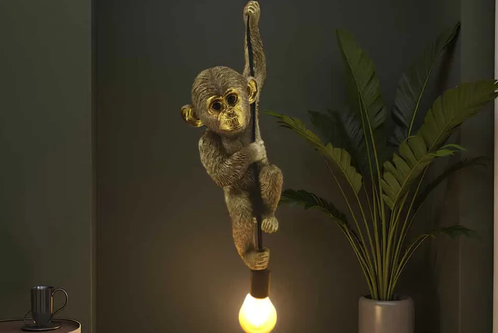 Riess-Ambiente Hängelampen > Moderne Hängelampe MONKEY 55cm gold Affen-Skulptur handmade