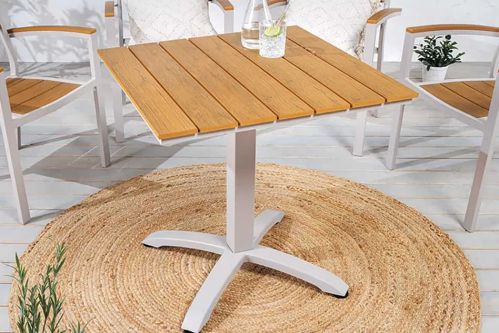 Riess-Ambiente Skandinavisch|Gartentische > Moderner Bistrotisch DESIGNO 70cm natur greige Aluminium wetterfest Gartentisch