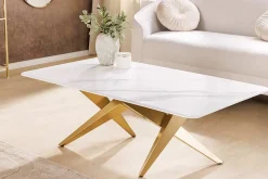 Riess-Ambiente Goldene Möbel|Couchtische & Truhen > Moderner Couchtisch ART LIVING 130cm weiß Marmor Keramik champagner gold brushed