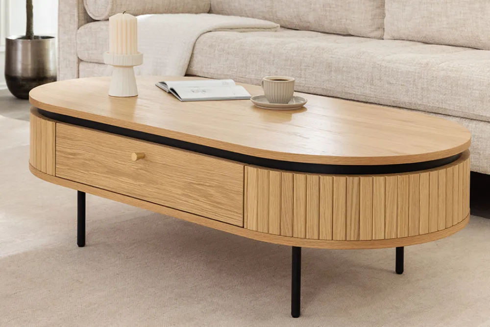 Riess-Ambiente Couchtische & Truhen > Moderner Couchtisch ATELIER 120cm natur Eiche schwarz mit zwei Schubladen