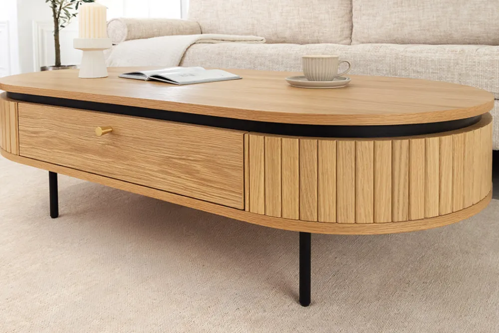 Riess-Ambiente Couchtische & Truhen > Moderner Couchtisch ATELIER 120cm natur Eiche schwarz mit zwei Schubladen