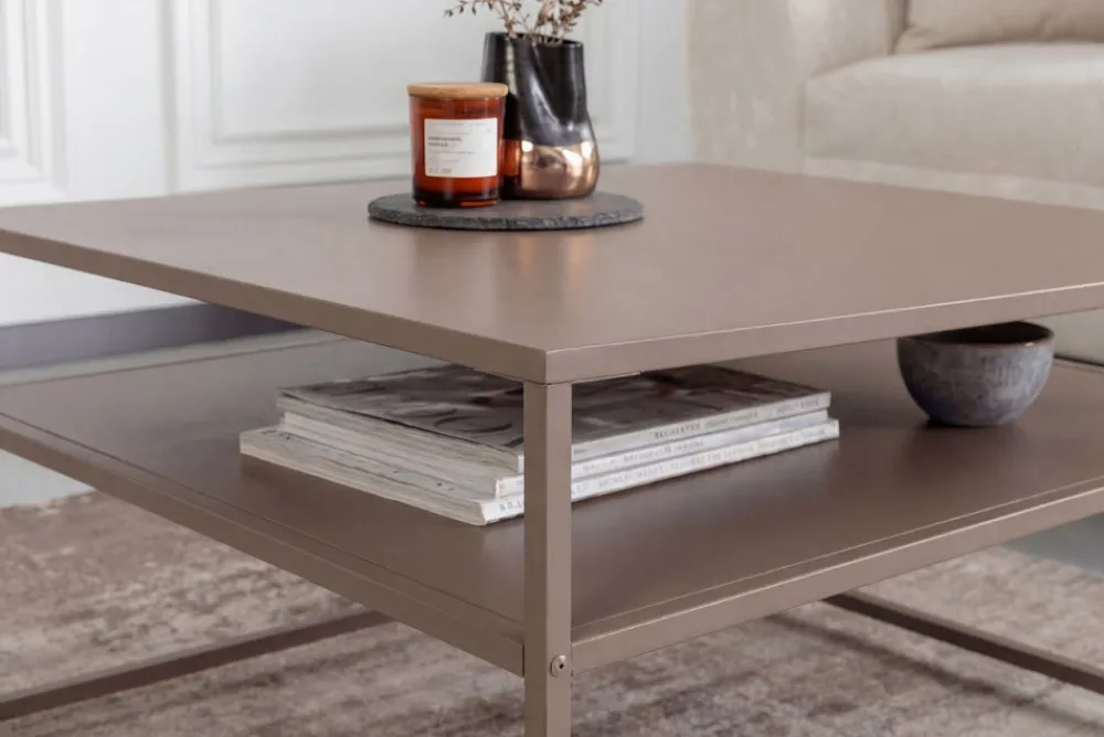 Riess-Ambiente Couchtische & Truhen > Moderner Couchtisch DURA STEEL 70cm greige Metall mit Ablagefach