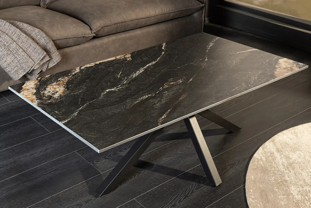 Riess-Ambiente Couchtische & Truhen > Moderner Couchtisch GALAXIE 100cm Aurora Oro schwarz gold sand Keramik