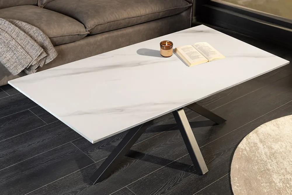 Riess-Ambiente Couchtische & Truhen > Moderner Couchtisch GALAXIE 100cm weiß Keramik schwarz Metall Sterngestell