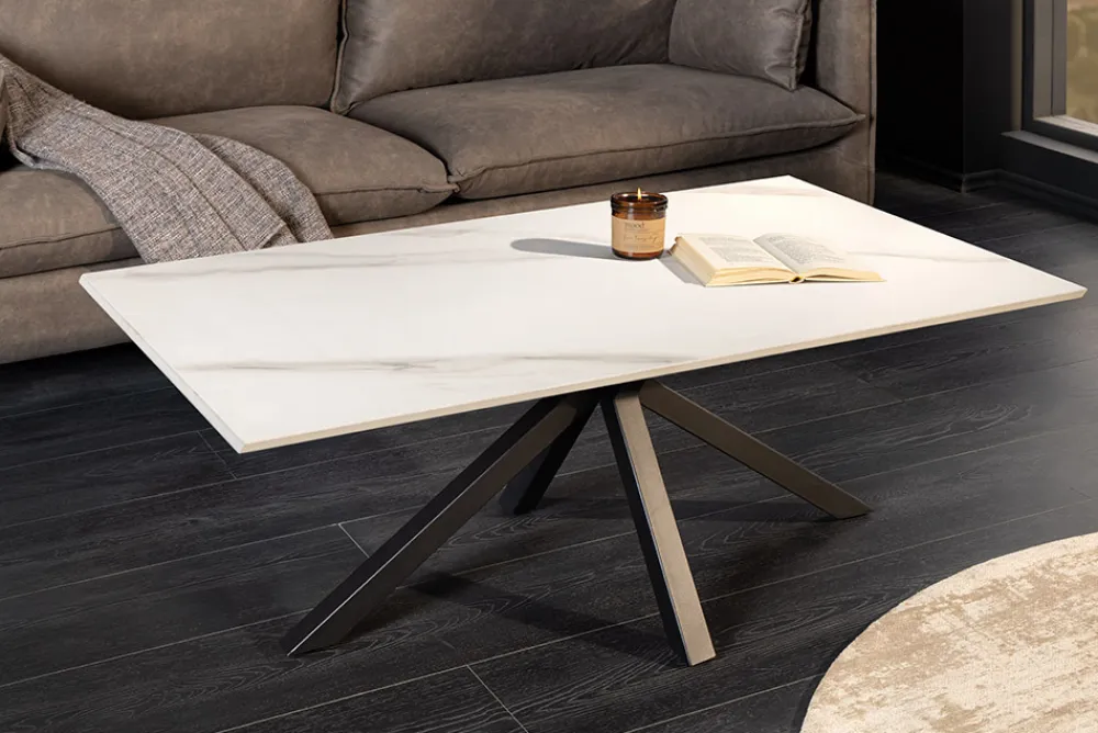 Riess-Ambiente Couchtische & Truhen > Moderner Couchtisch GALAXIE 100cm weiß Keramik schwarz Metall Sterngestell
