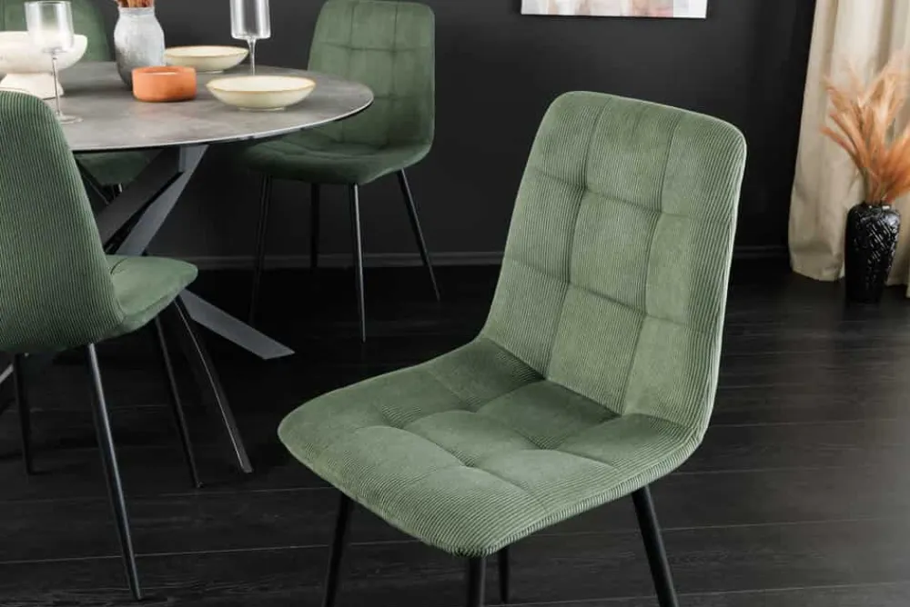 Riess-Ambiente Skandinavisch|Stühle > Moderner Design Stuhl TRES CHIC grün Cord schwarze Metallbeine Esszimmer