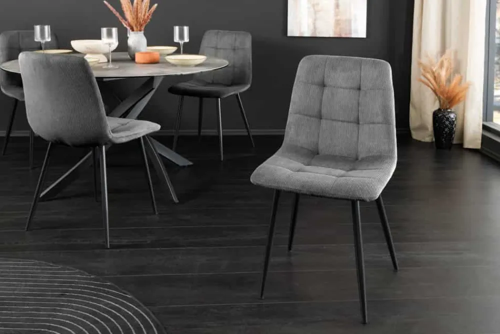 Riess-Ambiente Skandinavisch|Stühle > Moderner Design Stuhl TRES CHIC grau Cord schwarze Metallbeine Esszimmer