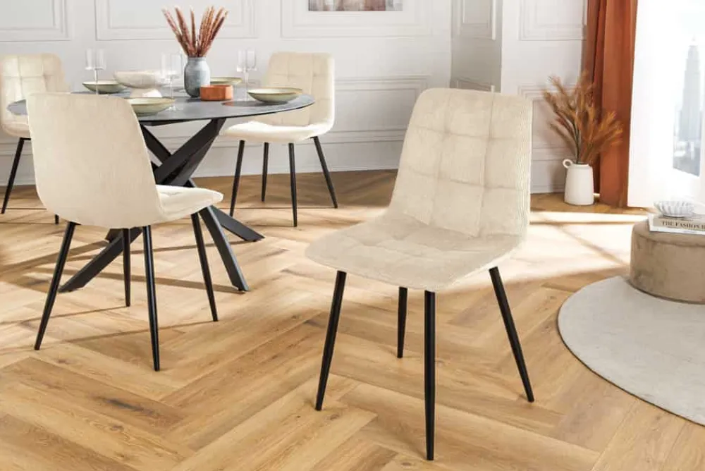 Riess-Ambiente Skandinavisch|Stühle > Moderner Design Stuhl TRES CHIC beige Cord schwarze Metallbeine Esszimmer