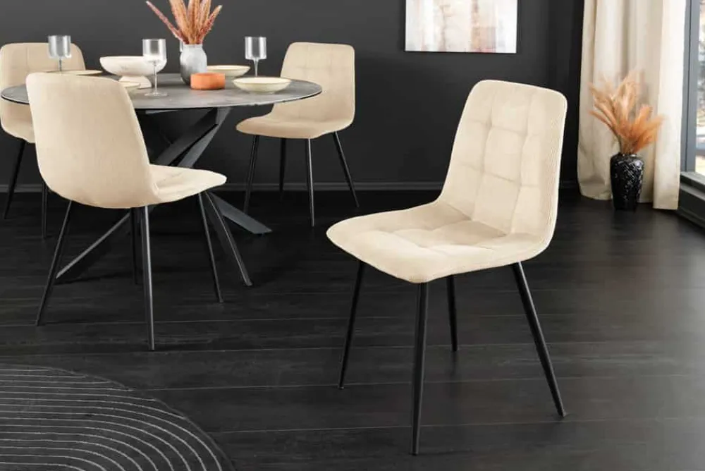 Riess-Ambiente Skandinavisch|Stühle > Moderner Design Stuhl TRES CHIC beige Cord schwarze Metallbeine Esszimmer