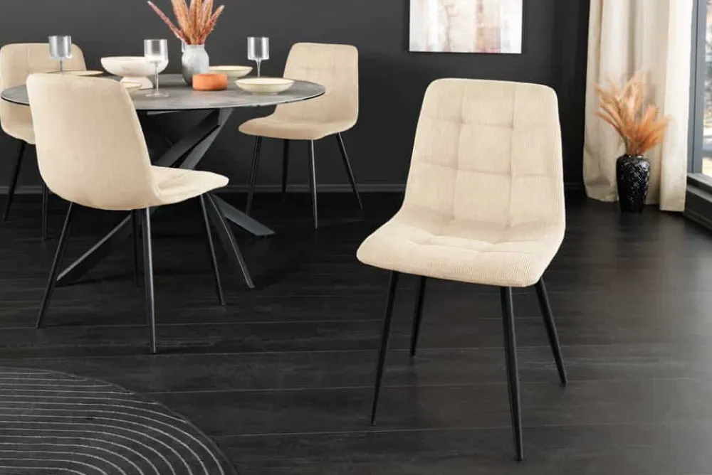 Riess-Ambiente Skandinavisch|Stühle > Moderner Design Stuhl TRES CHIC beige Cord schwarze Metallbeine Esszimmer