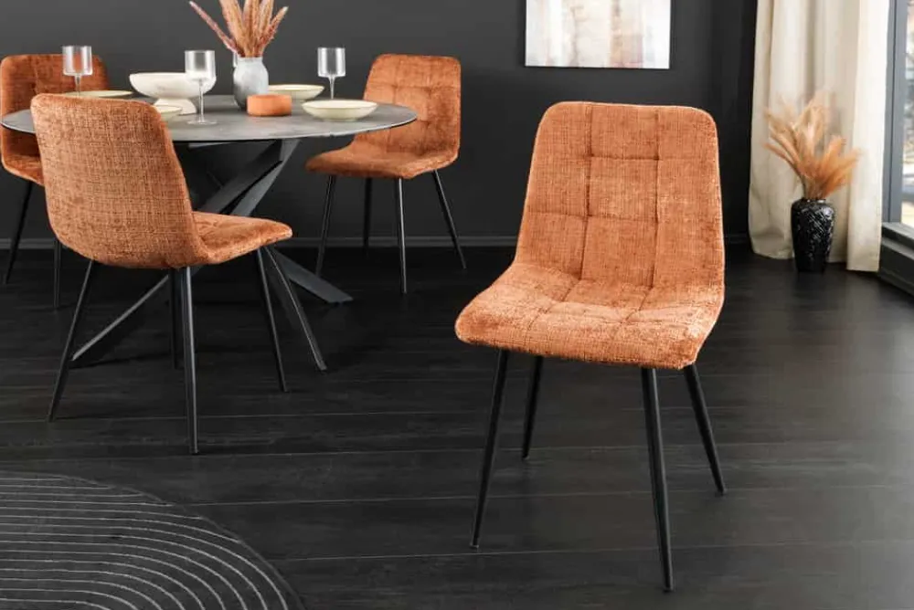 Riess-Ambiente Skandinavisch|Stühle > Moderner Design Stuhl TRES CHIC rost braun Chenille Cremona schwarze Metallbeine