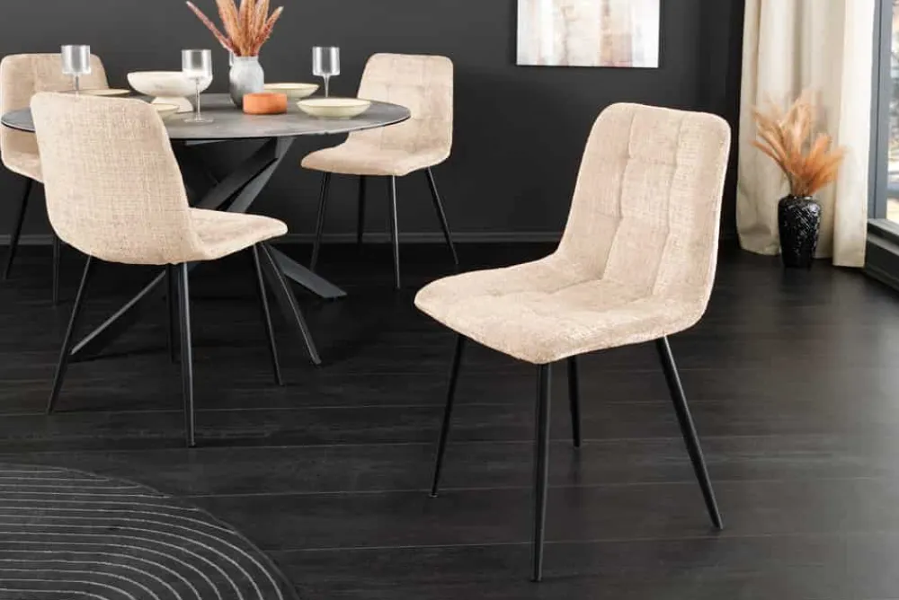 Riess-Ambiente Skandinavisch|Stühle > Moderner Design Stuhl TRES CHIC champagner greige Chenille Cremona schwarze Metallbeine