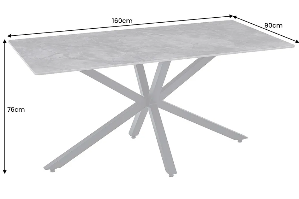 Riess-Ambiente Esstische > Moderner Esstisch GALAXIE 160cm weiß Keramik Marmor-Design glänzend Metallgestell schwarz