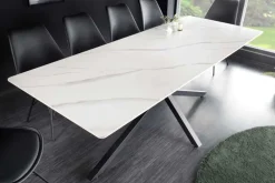 Riess-Ambiente Esstische > Moderner Esstisch GALAXIE 160cm weiß Keramik Marmor-Design glänzend Metallgestell schwarz