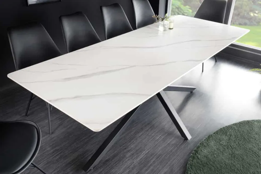 Riess-Ambiente Esstische > Moderner Esstisch GALAXIE 160cm weiß Keramik Marmor-Design glänzend Metallgestell schwarz