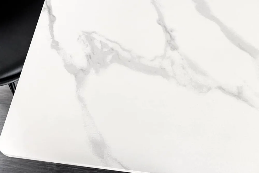 Riess-Ambiente Esstische > Moderner Esstisch GALAXIE 160cm weiß Keramik Marmor-Design glänzend Metallgestell schwarz