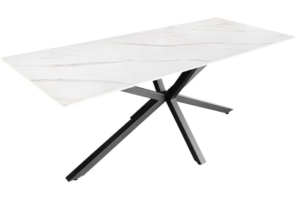 Riess-Ambiente Esstische > Moderner Esstisch GALAXIE 160cm weiß Keramik Marmor-Design glänzend Metallgestell schwarz