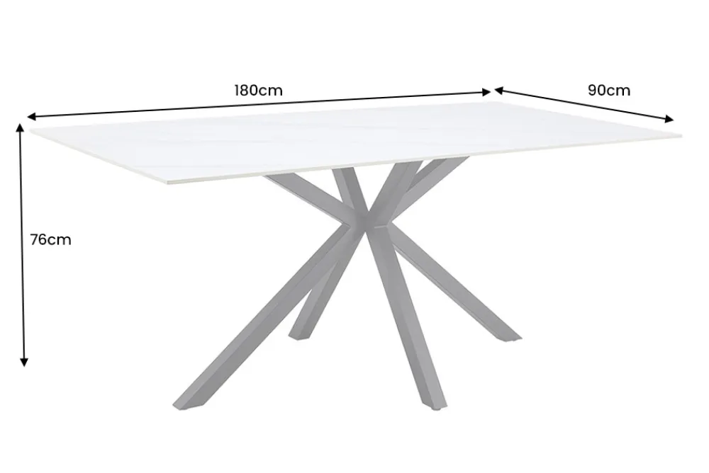 Riess-Ambiente Esstische > Moderner Esstisch GALAXIE 180cm weiß Keramik schwarz Metall Sterngestell