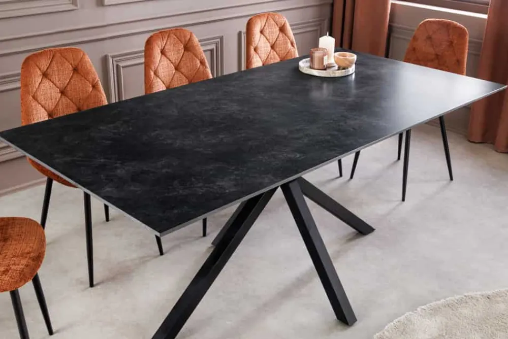 Riess-Ambiente Esstische > Moderner Esstisch GALAXIE 160cm anthrazit Keramik schwarz Metall Sterngestell